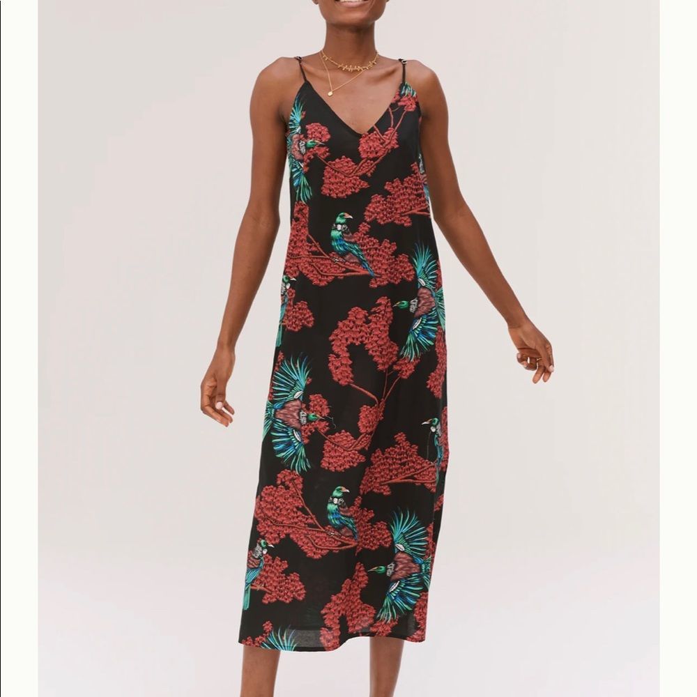 Desmond & Dempsey Passerine Print Black Red Slip Nightie